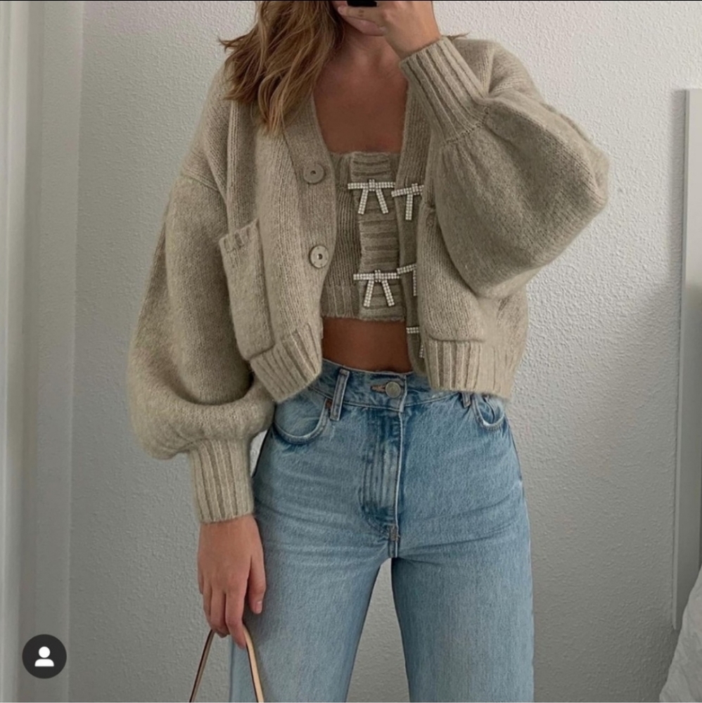 Zara 2pcs jewel buttons knit cardigan/top